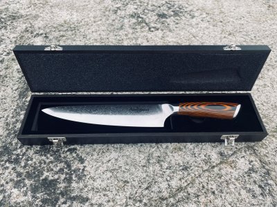 Damascus knife in box